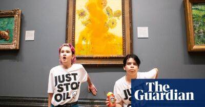 Just Stop Oil activists throw soup at Van Gogh’s Sunflowers