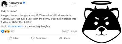 Anonymous Facebook Page Tips Love Hate Inu As Best Crypto To Buy Now & Potential Next Shiba Inu To 11 Million