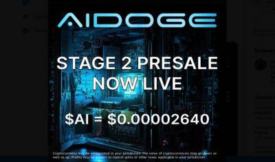Trending AI Crypto Coin AiDoge Enters Stage Two of Token Presale